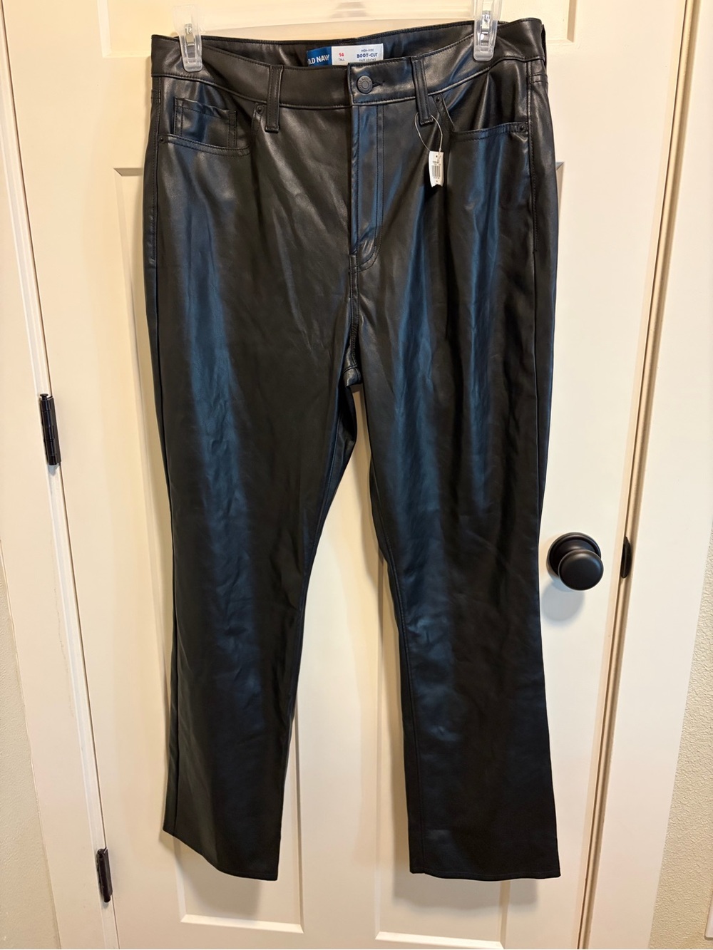 Old Navy Black Faux Leather High Rise Boot-Cut Pants 14 Tall - Picture 1 of 3